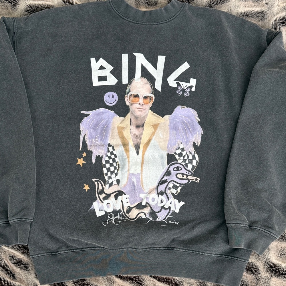Anine Bing Graphic Crewneck Sweater - Charcoal